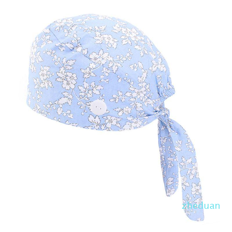 Beanies Working Scrub Cap Button Sweatband Star Paisley Floral Tie Back Bouffant Hat