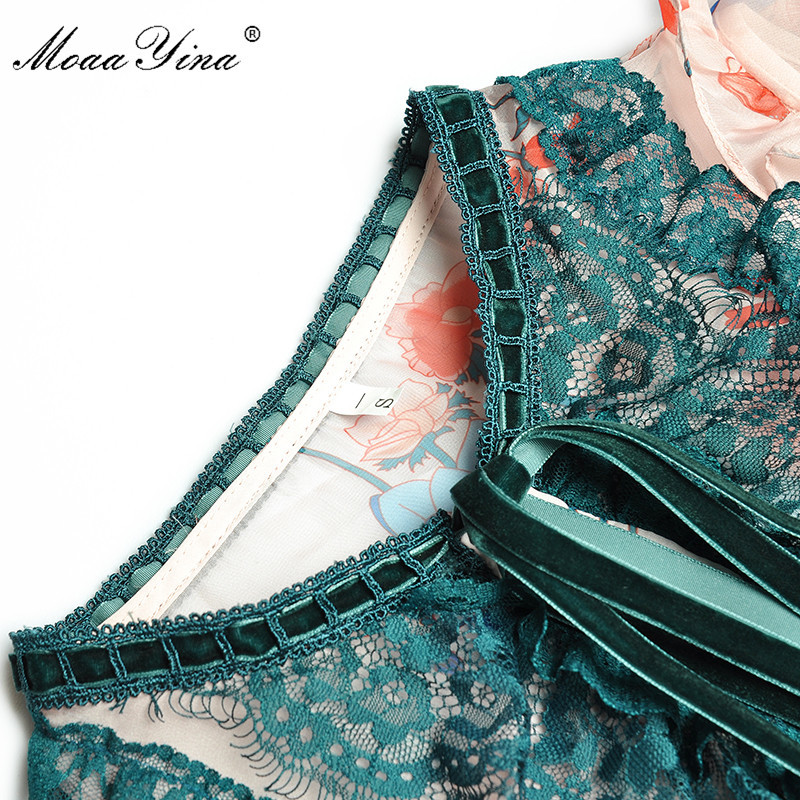 Fashion Runway dress Summer Women's Dress Butterfly Sleeve Lace Floral Print Chiffon Dresses 210524