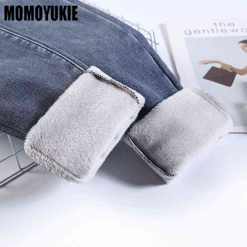 Women High Waist Thermal Jeans Winter Warm Stretchy Fleece Lined Denim Pants Leggings Blue Black Female Slim Pants Trousers 211112