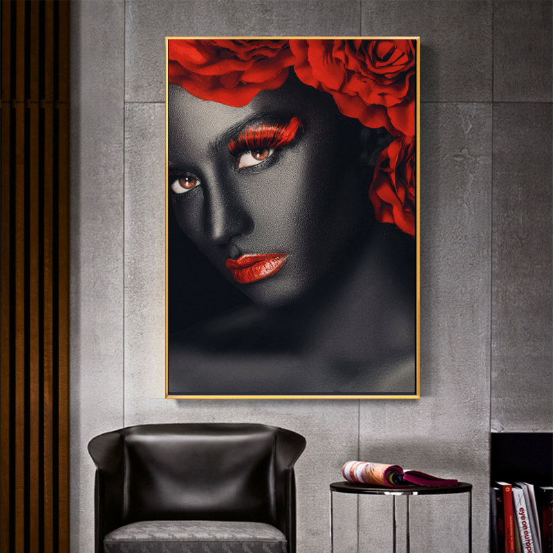 Black Woman Red Lips Posters And Prints Canvas Painting Nordic Style Abstract Portrait Picture Wall Art For Living Room no frame