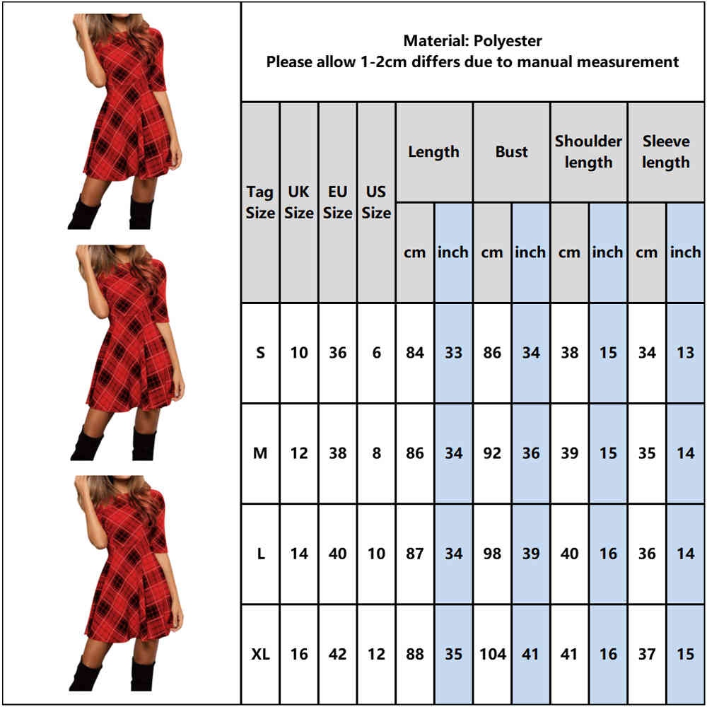 New Winter Xmas Red Plaid Dress 3/4 Sleeve Scottish Plaid Slim Dress Cotton Plaid Mini Christmas Dress Party Vestidos D30 210331
