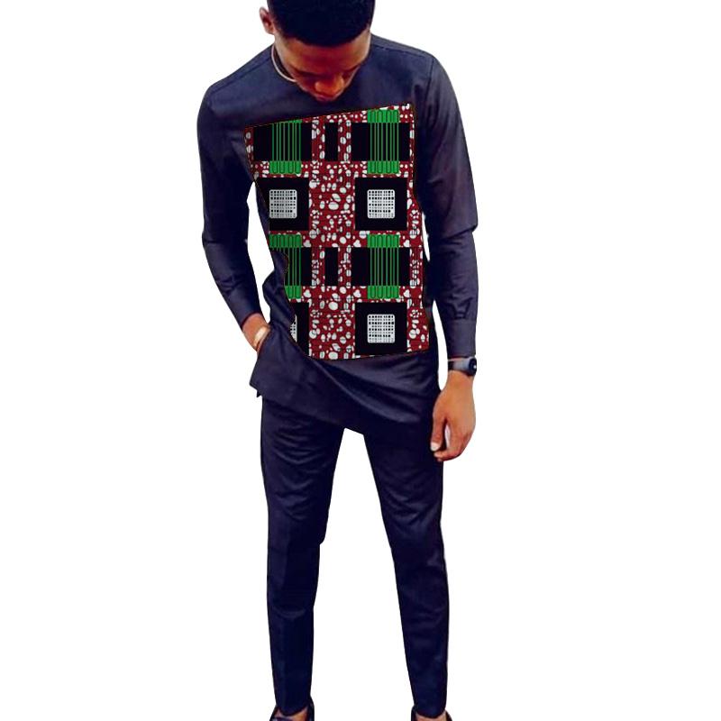Ethnic Clothing Autumn Long Sleeve Shirts With Pants Men African Print Patchwork Sets Casual Nigerian Fashion Male Wedding Outfits Customize