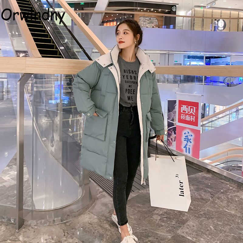 Orwindny Long Winter Coat Women Solid XS-2XL Warm Parkas Female Hooded Padded Clothing Snow Wear Jackets 210819