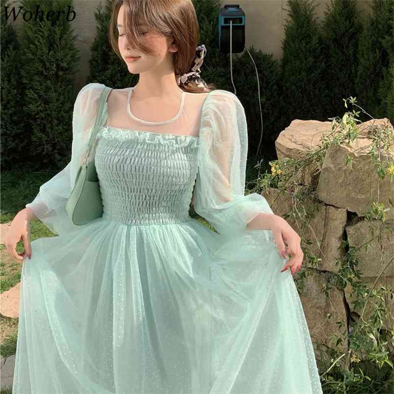 Sweet Gauze Dress Women Pleated Robe Polka Dot Square Neck Slim Puff Sleeve Vestidos Elegant Vintage Beach Party Dresses 210519, Light green
Sweet Gauze Dress Women Pleated Robe Polka Dot Square Neck Slim Puff Sleeve Vestidos Elegant Vintage Beach Party Dresses 210519, Light green