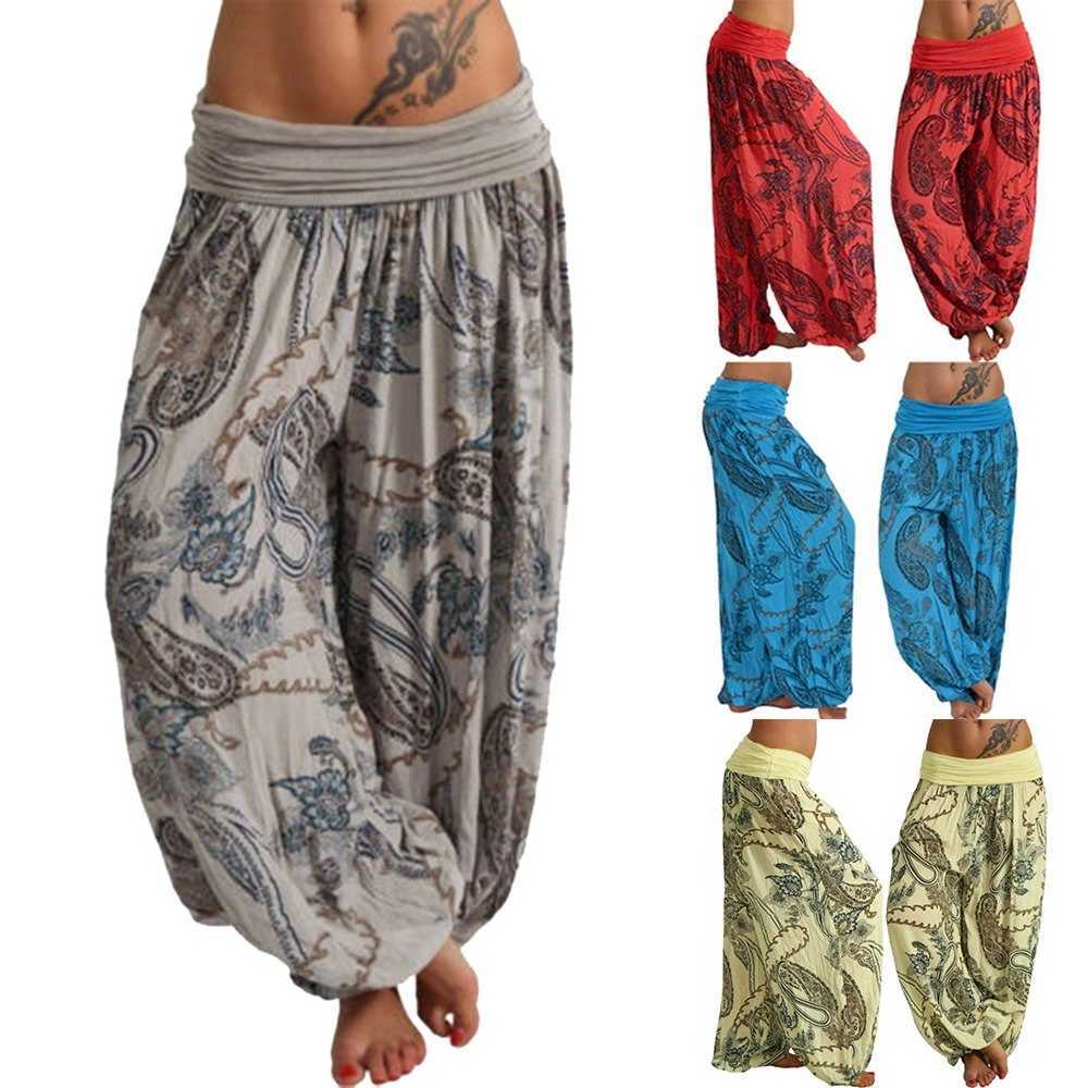 Femme Beach Sports Lantern Pants Bohemian Harem Thailand Ethnic Vintage Print Loose High Elastic Bloomers Fitness Trousers 210604