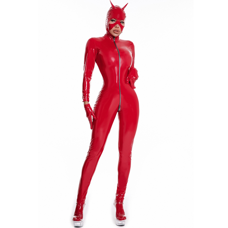 Women Jumpsuits Rompers Halloween Costume Lingerie Bodysuit Porn Clubwear Sexy Wetlook Latex Catsuit Women PVC Faux Leather Jumpsu