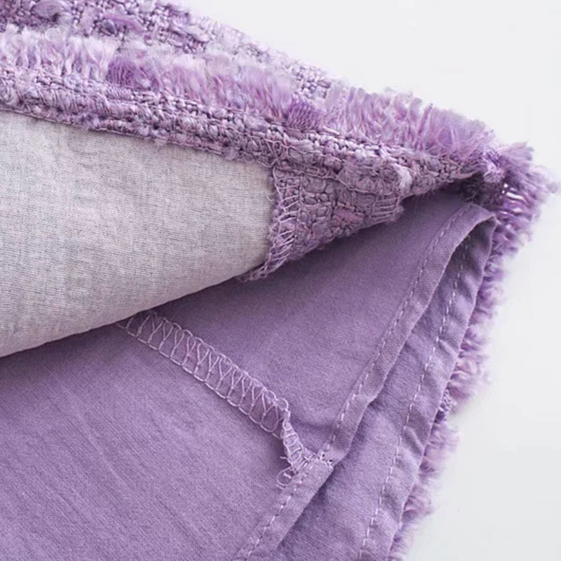 Women Sweet Spaghetti Strap Tweed Mini Dresses Double Breasted Chic Party A Line Tassel Purple Vestidos 210515