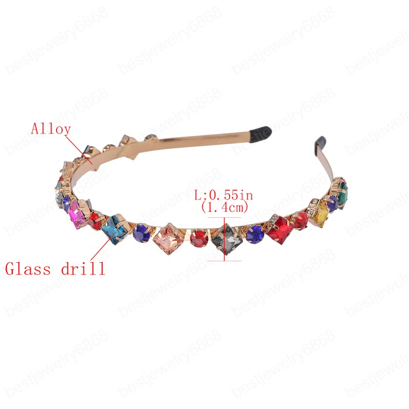 2021 Fashion Sparkling Alloy Square Round Rhinestone Geometric Headband Party Girl Hair Accessories