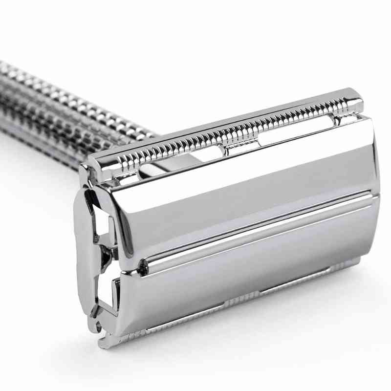 Qshave Double Edge Safety Razor Long Handle Butterfly Open Classic Safety Razor silver color, 1 Handle & 5 blades 220112