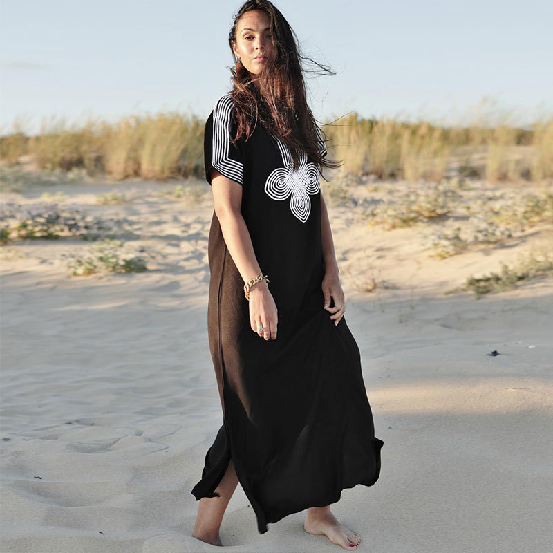 Cotton Long Beach Dress Coverups for Women Pareo de Plage Swimsuit Cover up Sarongs Swimwear Kaftan Q1206 210420