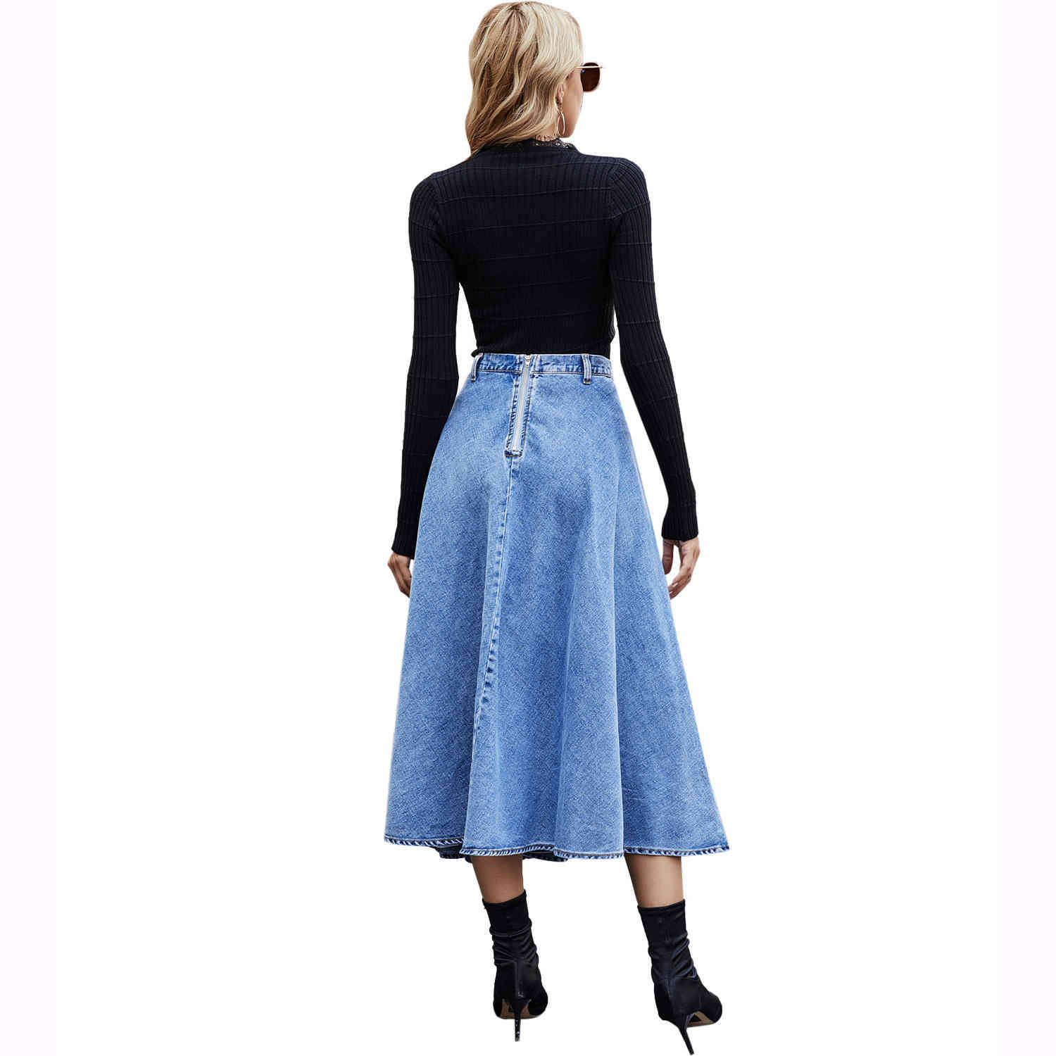 Autumn Women's fashion waist Cotton large swing denim loose skirt woman winter long Denim casual vintage s Female 210508