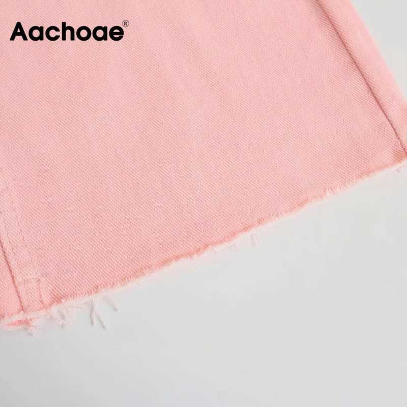 Aachoae Women Wide Leg Jeans Fashion High Waist Cotton Long Denim Pants Pockets Casual Straight Loose Trousers Pantalon 210922
