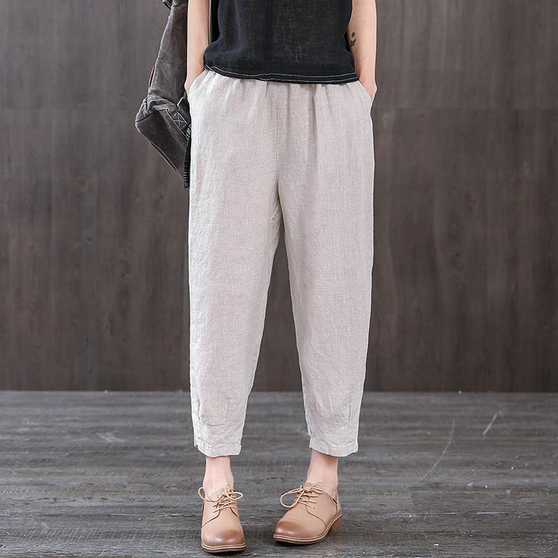 Arrival Summer Women Pants Plus Size Loose Thin cotton linen Ankle-length Elastic Waist Casual Harem D46 210512