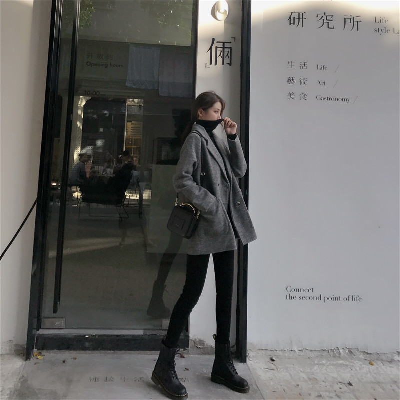 Office Lady Blazers Notched Collar Thick Vintage Women Blazer Single Breasted Winter Autumn OL Jacket Faux Woolen Coat 210421