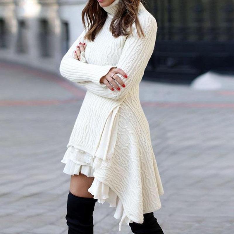 Casual Dresses STYLISH LADY Lace Knitted Dress 2021 Autumn Winter Women Long Sleeve Turtleneck Loose Asymmetric White Mini Sweater
Casual Dresses STYLISH LADY Lace Knitted Dress 2021 Autumn Winter Women Long Sleeve Turtleneck Loose Asymmetric White Mini Sweater
