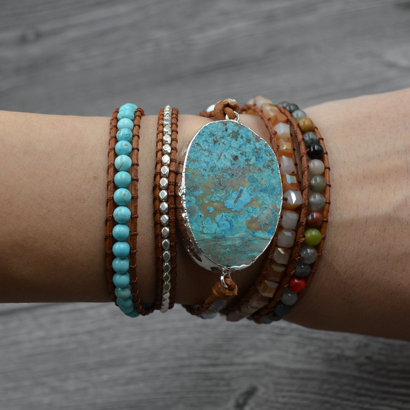 Boho Hamdade Chakra Ocean Jasper Strands Bracelet for Women Natural Stone Bead Healing Wrap Bracelets Jewelry