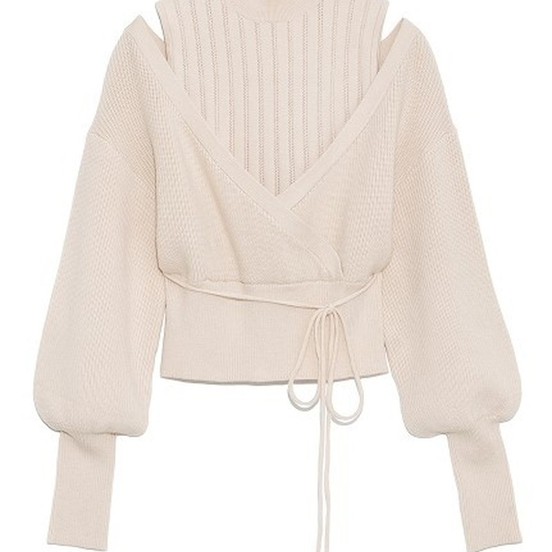 Neploe Turtleneck Drawstring Puff Sleeve Knitted Sweaters Sweet Loose Shoulder Strapless Women Tops Autumn Winter Pullovers 211109