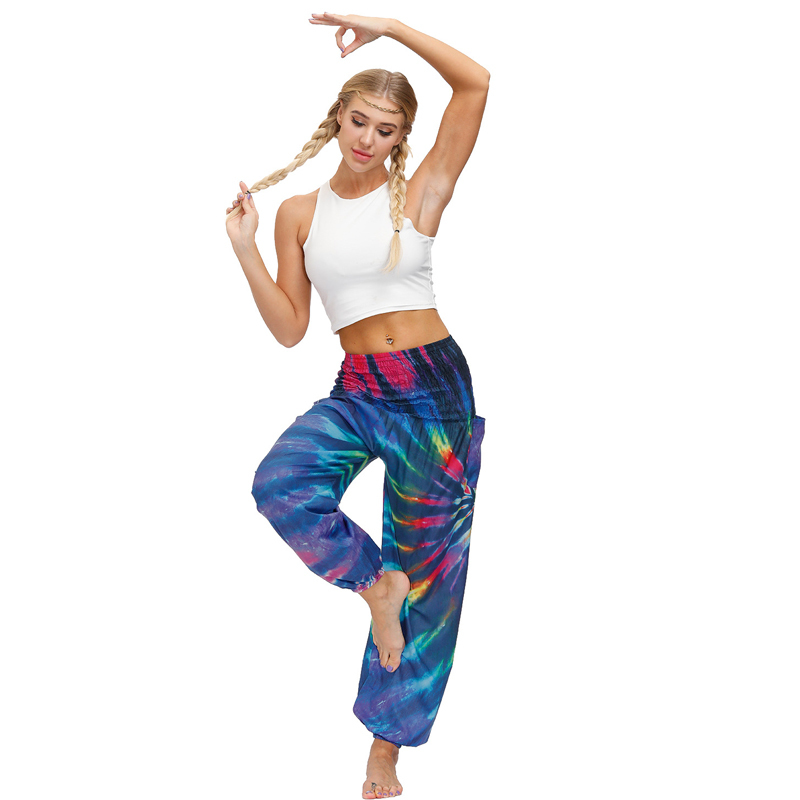 Loose Pants Seamless Leggings pants Ladies Bohemian Tie Dye Digital Printed Sports slim Pants High Waist Bloomers for woman 210515