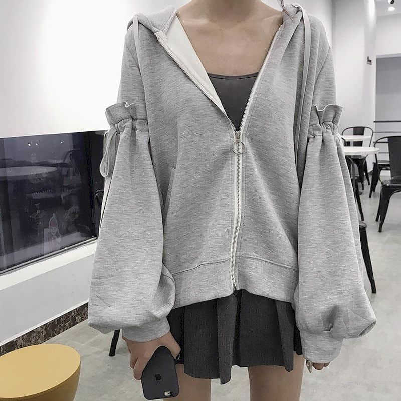 Petal sleeve sweatshirt women's hooded plus velvet thick all-match clothes female students Korean loose long-sleeved shirt coat 210526