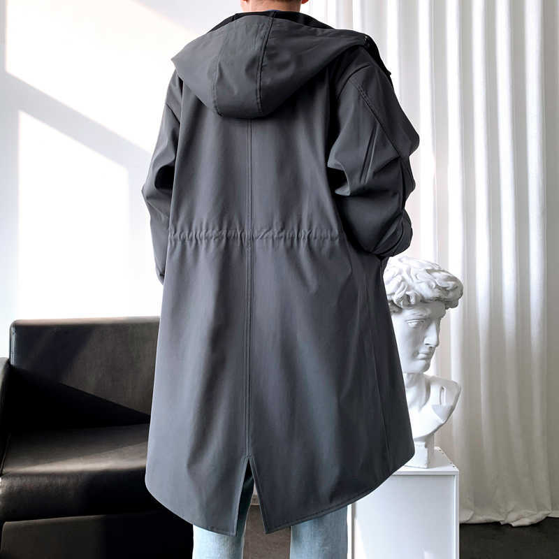 spring Long style coat men's High quality casual trench , hoooded jackets men,Men's Clothing Windbreakers FY33 210819