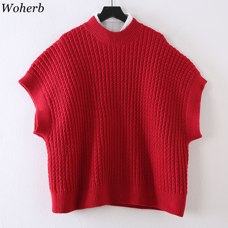 Women Fashion Oversized Knitted Vest Sweater V Neck Sleeveless Side Vents Loose Female Waistcoat Chic Tops 210519