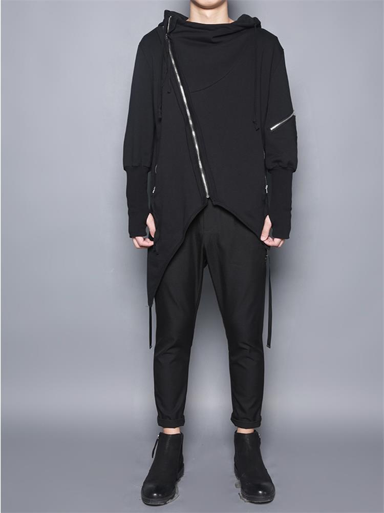 Men' Trench Coats Spring And Autumn Irregular Personality Oblique Zipper Splicing Design Hooded Coat Leisure Large Size Windbreaker, Black
Men' Trench Coats Spring And Autumn Irregular Personality Oblique Zipper Splicing Design Hooded Coat Leisure Large Size Windbreaker, Black
