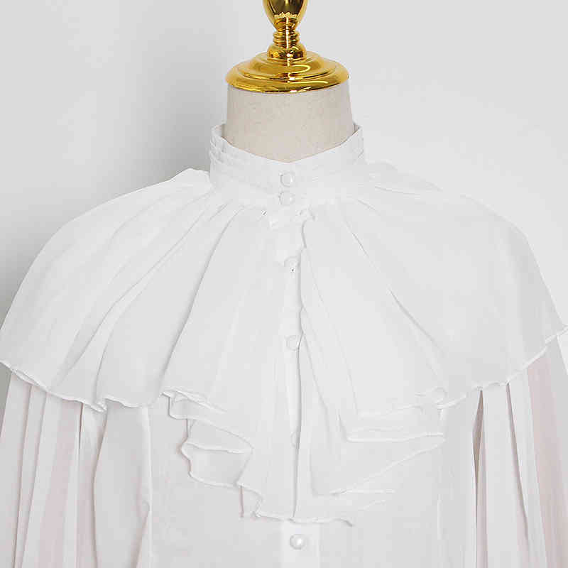 White Patchwork Ruffle Chiffon Blouse For Women Lantern Sleeve Elegant Female Summer Fashion 210524