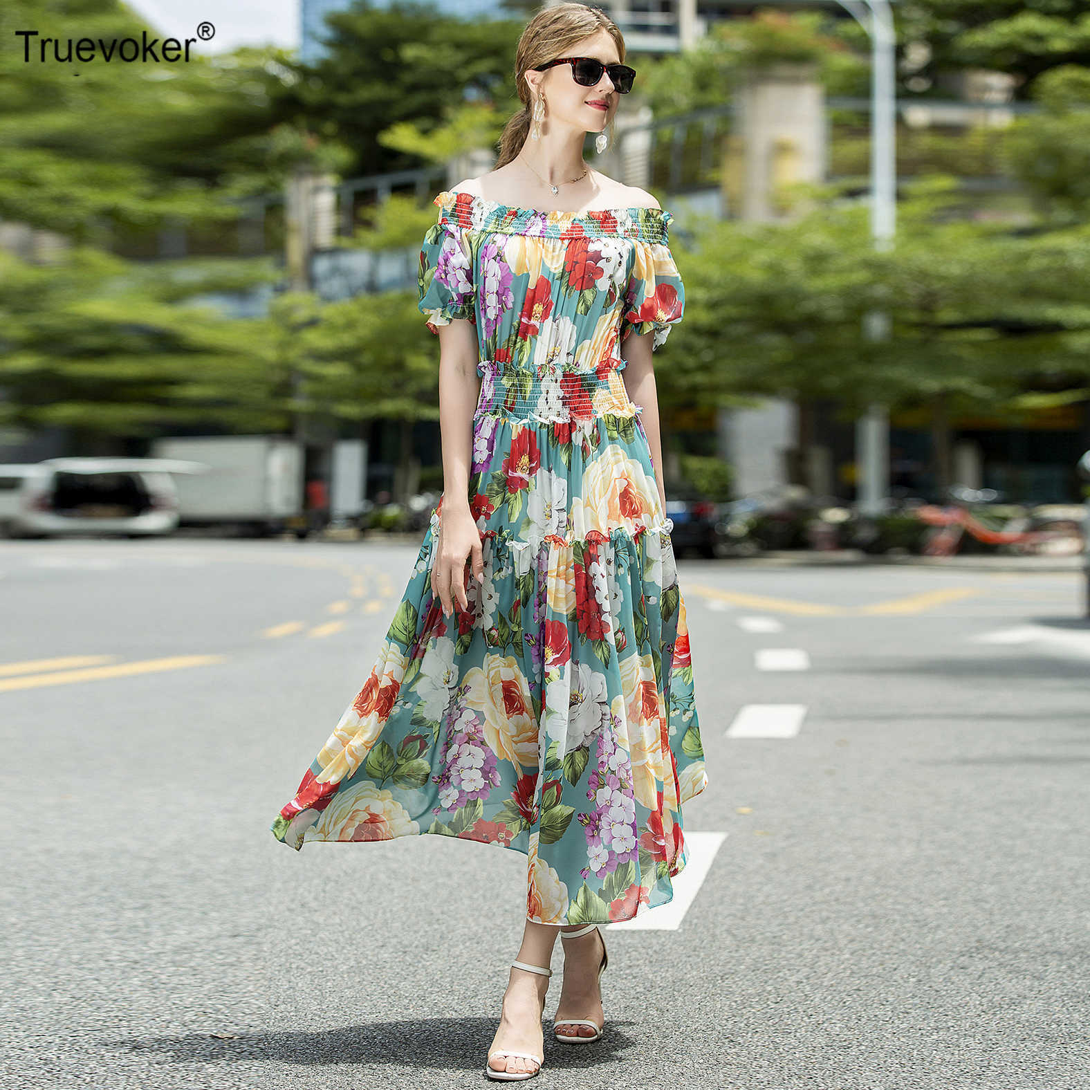 Truevoker Summer Runway Fashion Holiday Dresse' Elegant Off The Shoulder Flower Print Midi Beach Dress 210602, Sky blue
Truevoker Summer Runway Fashion Holiday Dresse' Elegant Off The Shoulder Flower Print Midi Beach Dress 210602, Sky blue