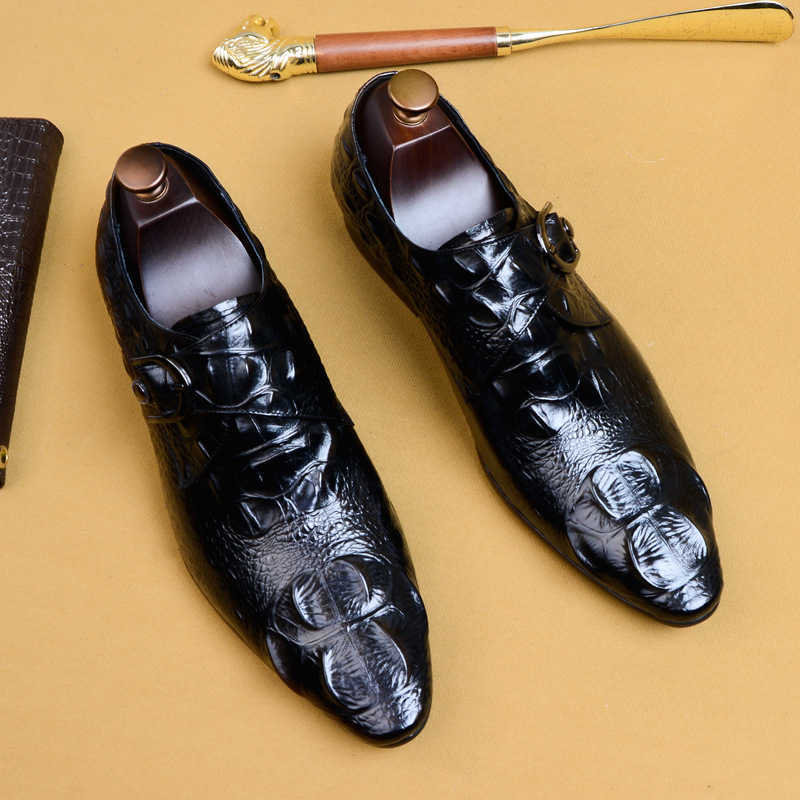 Phenkang mens formal shoes genuine leather ox shoes for men black dress wedding shoes laces leather brogues 210624