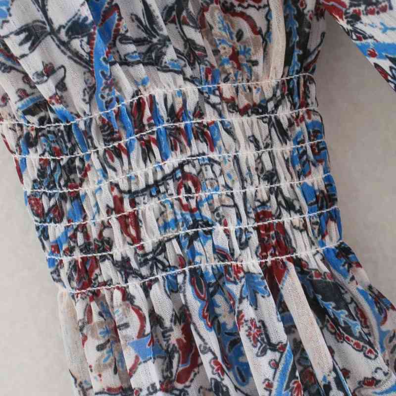 Women Paisley Printing V-Neck Ruffle Long Sleeve Mini Dress Casual Femme Loose Clothes Vestido D6606 210430Z