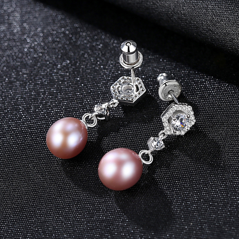 New Fashion Pearl Earrings Sterling Silver Natural Freshwater Pearl Inlaid Zircon Stud Earrings Women Jewelry Gifts