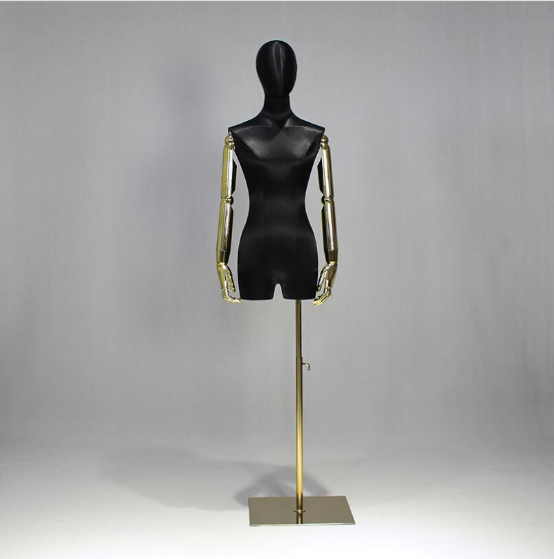 Clothing store model props Commercial Furniture female half length high end silk satin golden arm wedding dress display rack window show platform