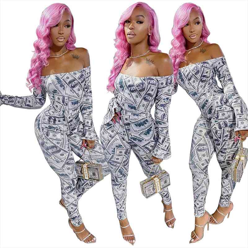 dollar print two piece set womens pants autumn off shoulder long sleeve tight elastic outfit clubwear suit, White
dollar print two piece set womens pants autumn off shoulder long sleeve tight elastic outfit clubwear suit, White