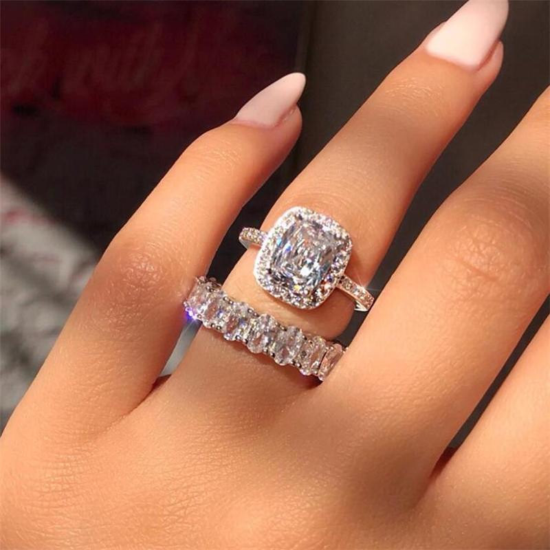 Choucong Cocktai Couple Wedding Rings Luxury Jewelry 925 Sterling Silver Oval Cut White Topaz CZ Diamonnd Promise Statement Women Engagement Bridal Ri