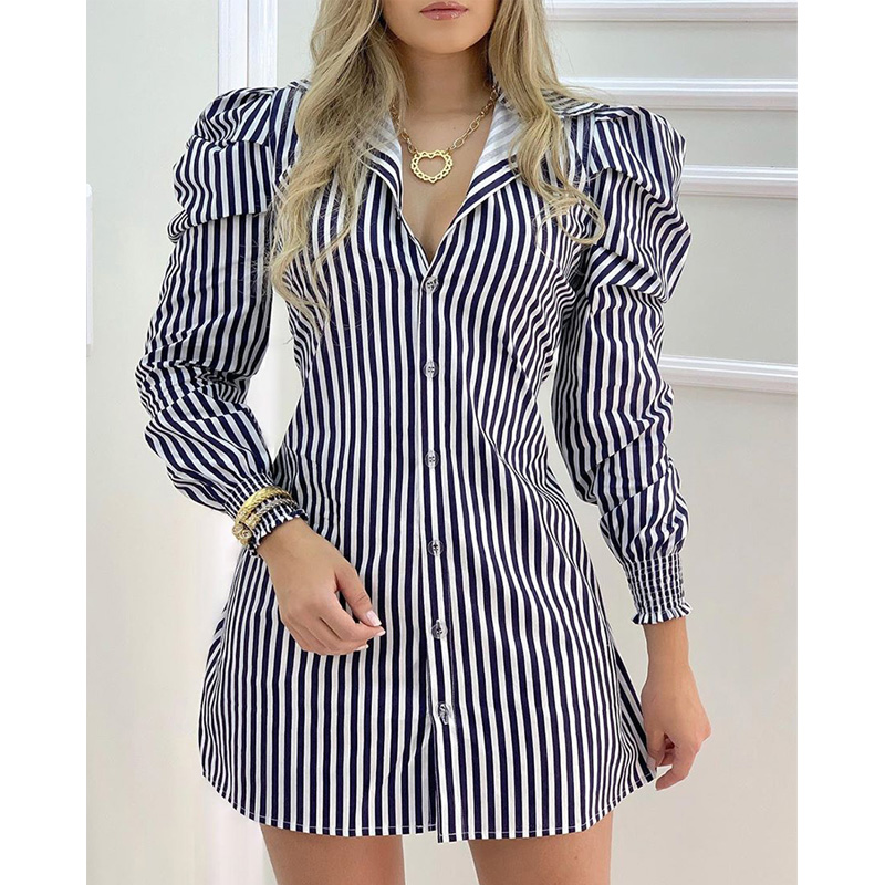 2021 New Trendy Elegant Women Striped Printed Long Puff Sleeve Mini Shirt Dress Office Lady Slim Waist Tops, Black
2021 New Trendy Elegant Women Striped Printed Long Puff Sleeve Mini Shirt Dress Office Lady Slim Waist Tops, Black