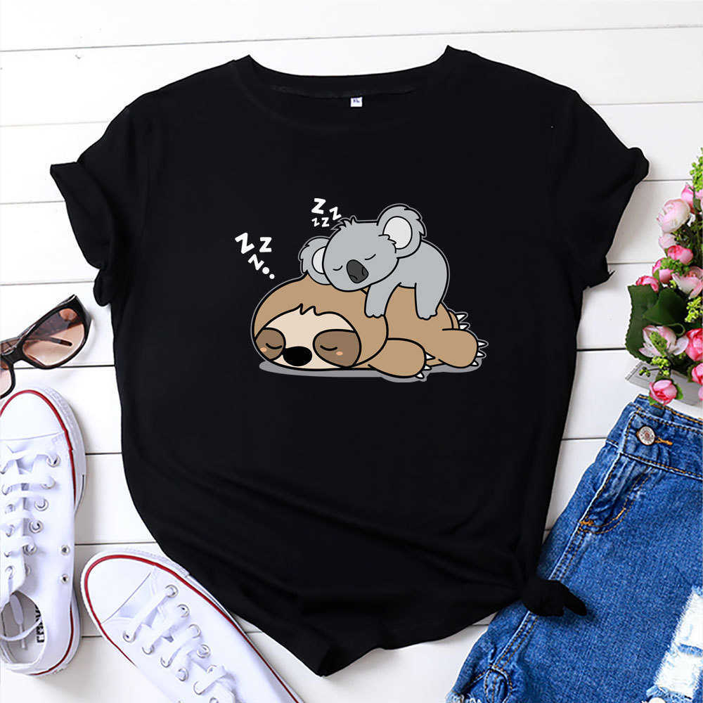 S-5XL Kawaii Lazy Sloth Koala Women T-Shirt Casual Loose Short Sleeve Summer Tees Top Female Clothing Plus Size W875 210526