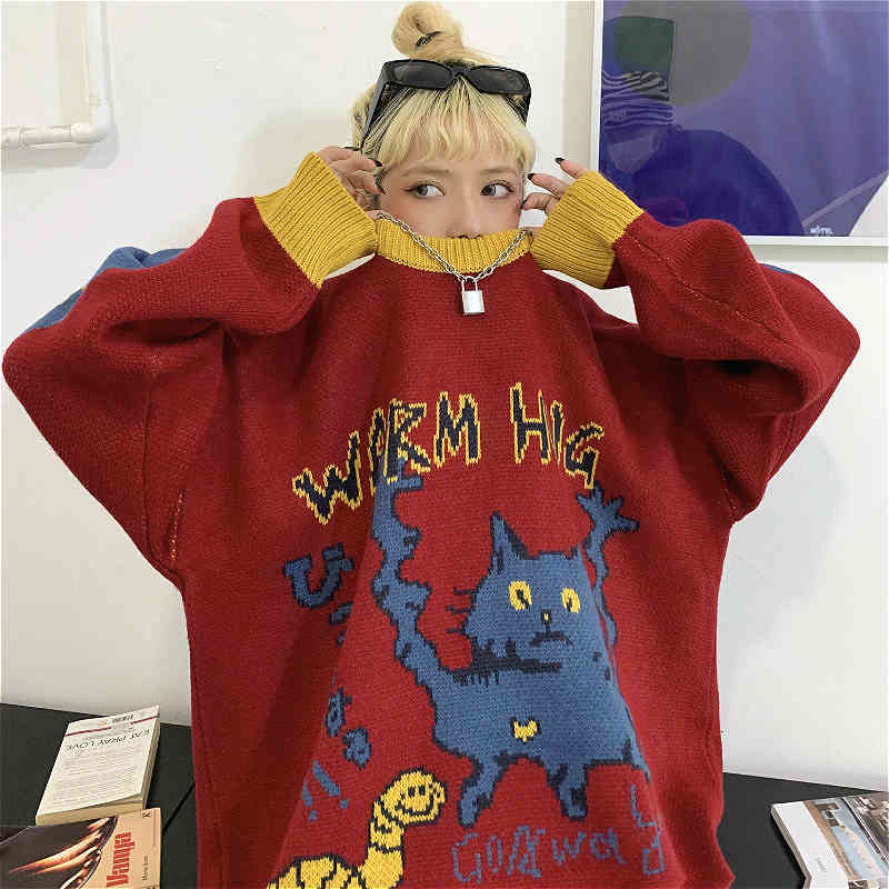 women's sweaters loose sweater, large harajuku, women's and men's embroidered, double, knitted sweater colour v08w, White;black
women's sweaters loose sweater, large harajuku, women's and men's embroidered, double, knitted sweater colour v08w, White;black