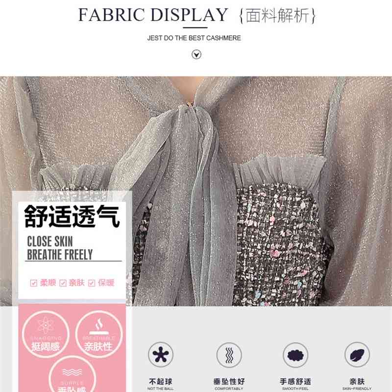 Autumn And Winter Sexy See-Through Mesh Tweed Dress Ribbon Bow Single-Breasted Long Sleeve Chic 210520