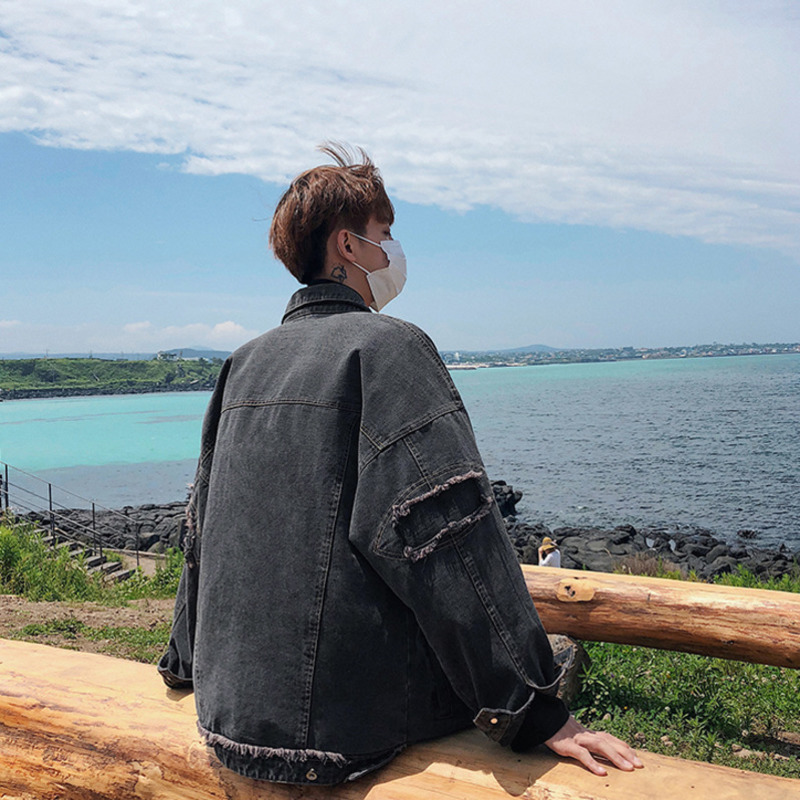 IEFB /men's wear spring Arrival Long Sleeve Loose Denim Jacket Causal Single Breasted streetwaer oversize coat HD523 210524