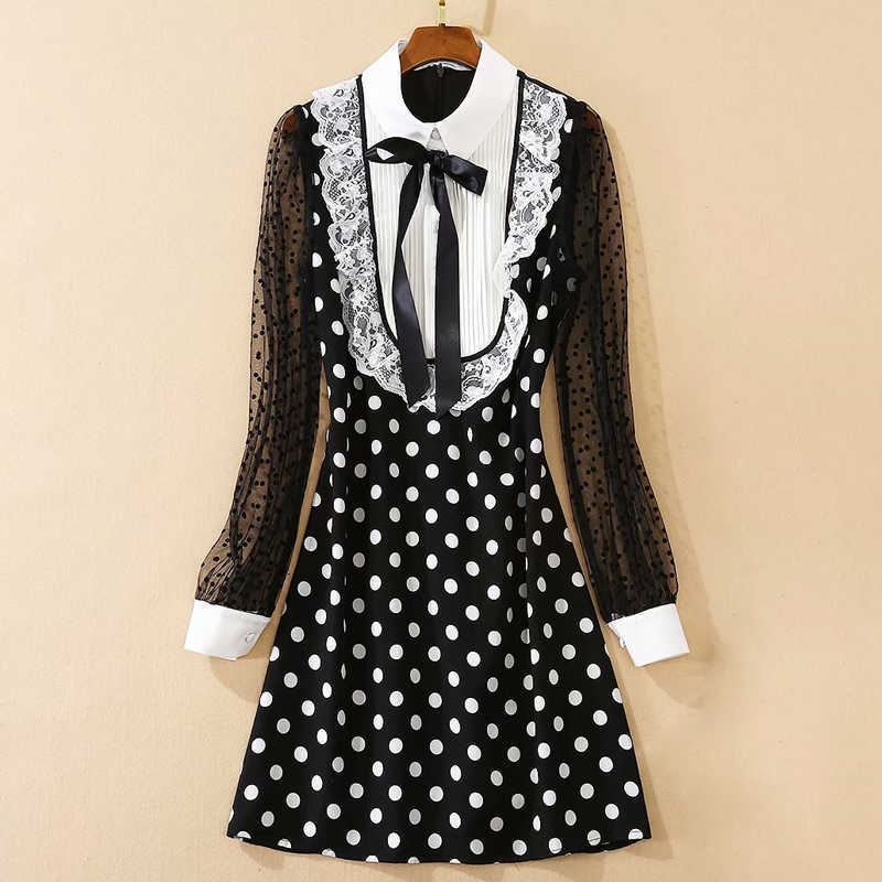 Sale HIGH QUALITY est Fashion Runway Women's Polo collar Long Sleeve bow lace Gauze Patchwork Black Polka Dot Dress 210526, Blue
Sale HIGH QUALITY est Fashion Runway Women's Polo collar Long Sleeve bow lace Gauze Patchwork Black Polka Dot Dress 210526, Blue