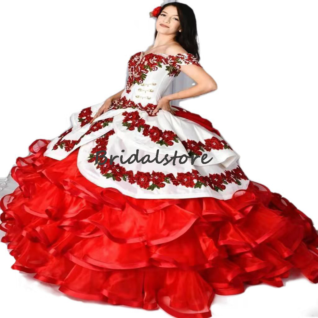 Vintage Mexican Detachable Quinceanera Dresses 2022 Two Piece Removeable Skirt Prom Dress Floral Organza Ruffles Sweet 16 Dress Luxury Birthday Beaded