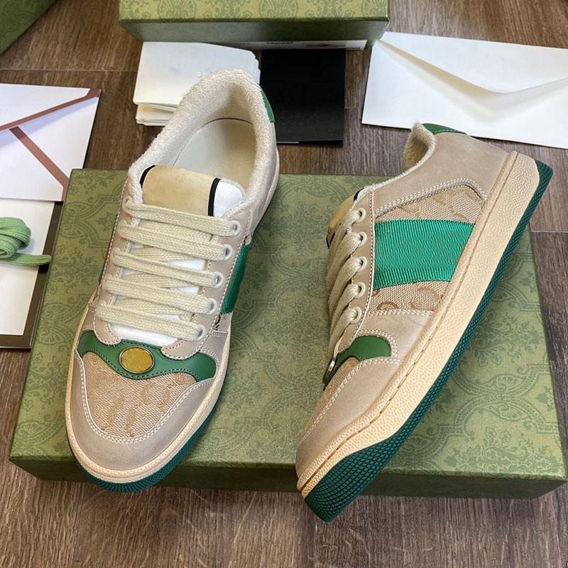 Screener Designer Sneakers Dirty Beige Butter leather Casual Shoes Italy Brand Distressed Green Red Stripe Canvas Luxury Trainer Bi-color Classic Splicing