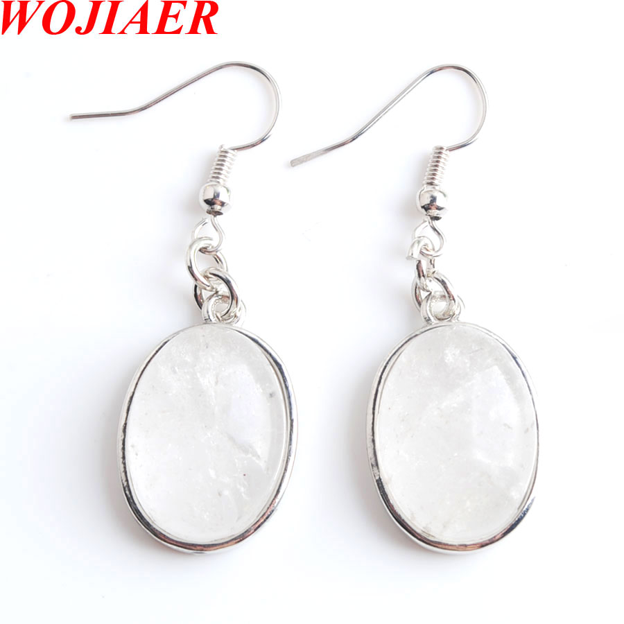 WOJIAER Natural Golden Sand Gem Stone Egg-shaped Dangle Drop Earrings Beads Healing Earring Women Jewellery BW916