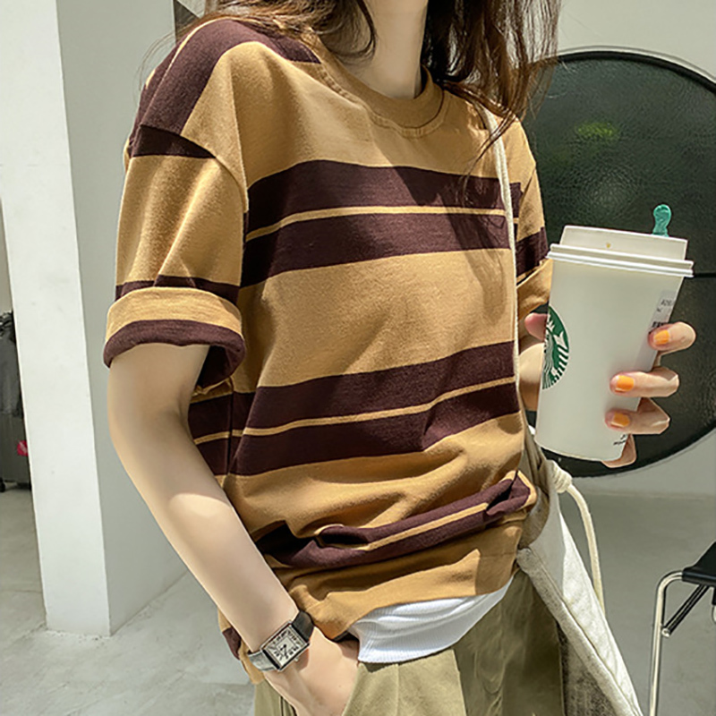 Tomboy Style Half Sleeve T-Shirts Summer Couples Striped Loose Tees Tops Breathable Students Leisure Fashion B-101 210522