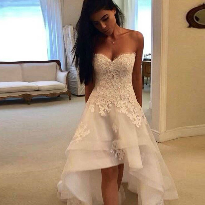 2021 Dresses Sweetheart Appliques High Low Country Wedding Dress Bridal Gown Robe Mariage Vestido de Novia 0509