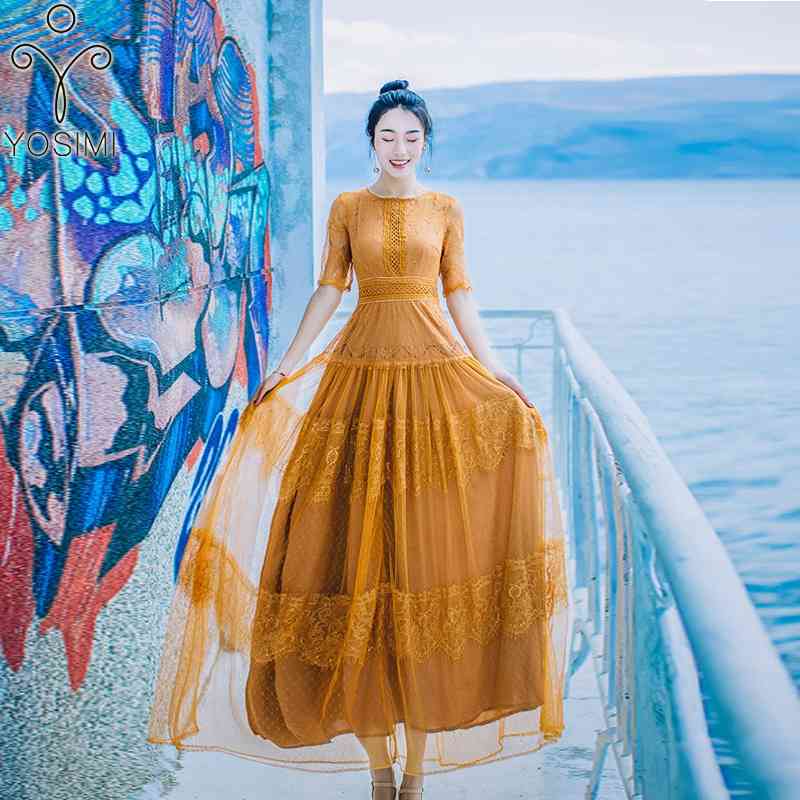 YOSIMI Summer Maxi Vintage Lace Long Women Dress Fairy For Travel Evening Party O-neck Short Sleeve Ankle-length Vestidos 210604, Orange
YOSIMI Summer Maxi Vintage Lace Long Women Dress Fairy For Travel Evening Party O-neck Short Sleeve Ankle-length Vestidos 210604, Orange