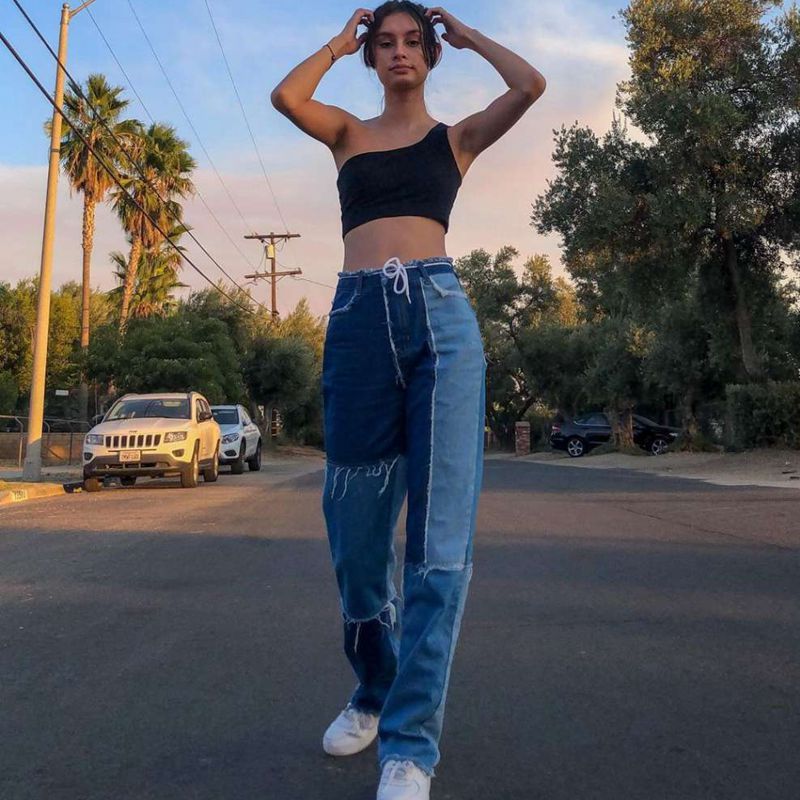 Patchwork Straight Women's jeans Baggy Vintage High Waist Boyfriends Mom y2k Denim Distressed Streetwear Female Iamty 210524