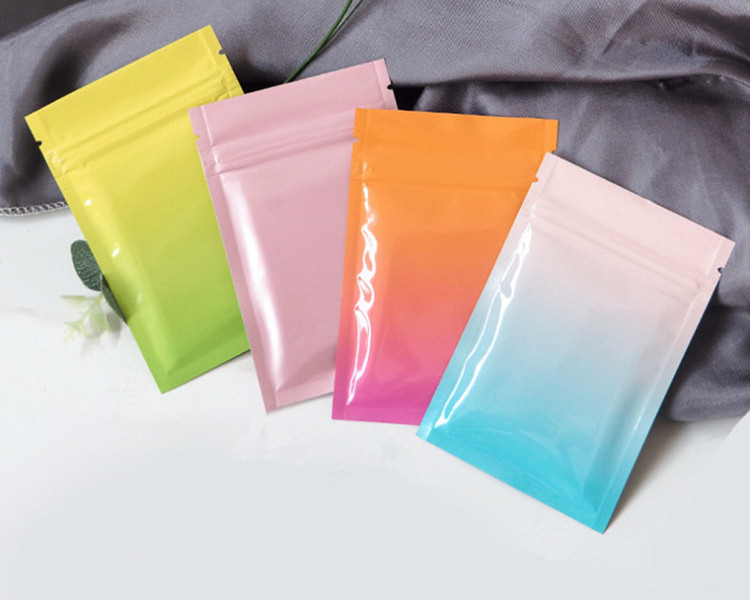 300pcs Small Multi-color Flat Bottom Aluminum Foil Zip Lock Bag Resealable Zipper Mylar Food Meat Powder Corn Beads Jewelry Heat Sealing Logo Printing