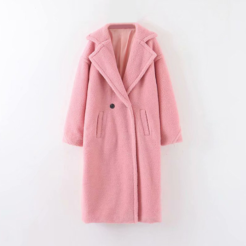 Winter Casual Solid Teddy Coat Women Long Sleeve Fleece Jacket Turn Down Collar Lamb Fur Outerwear Fourrure 210508