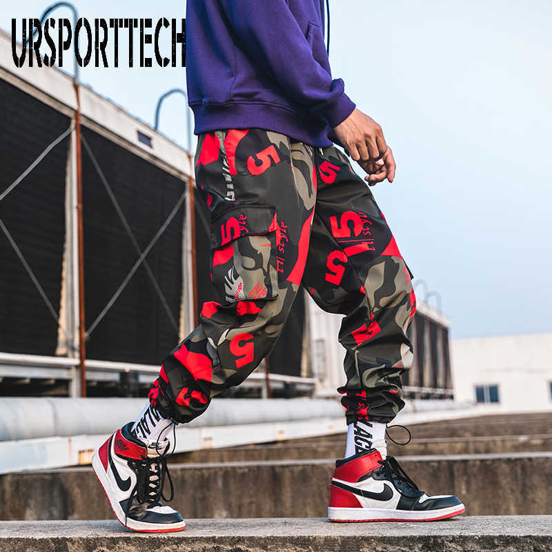 URSPORTTECH Spring Camouflage Cargo Pants Men Hip Hop Streetwear Harem Pants Fitness Trousers Comfortable Ankle Length Sweatpant 210528